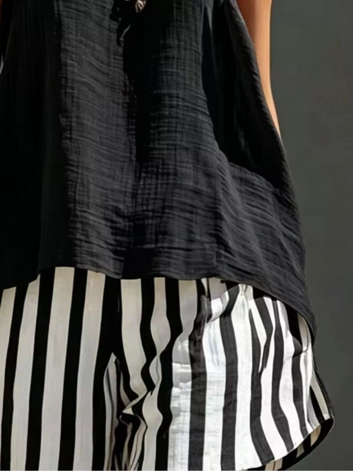 Matching tank and striped shorts set side view