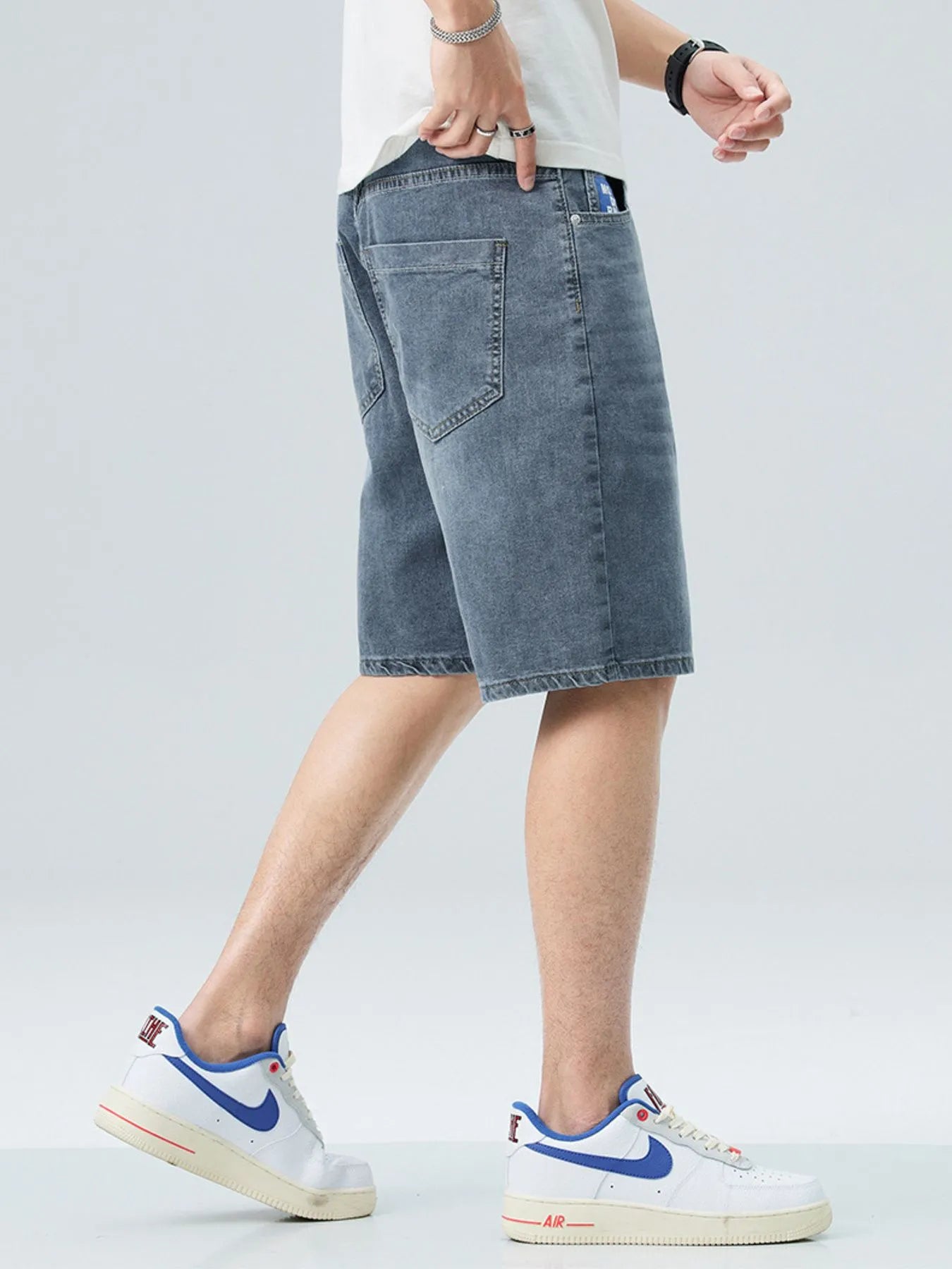 Men's Washed Denim Shorts with Pockets - Fashorio