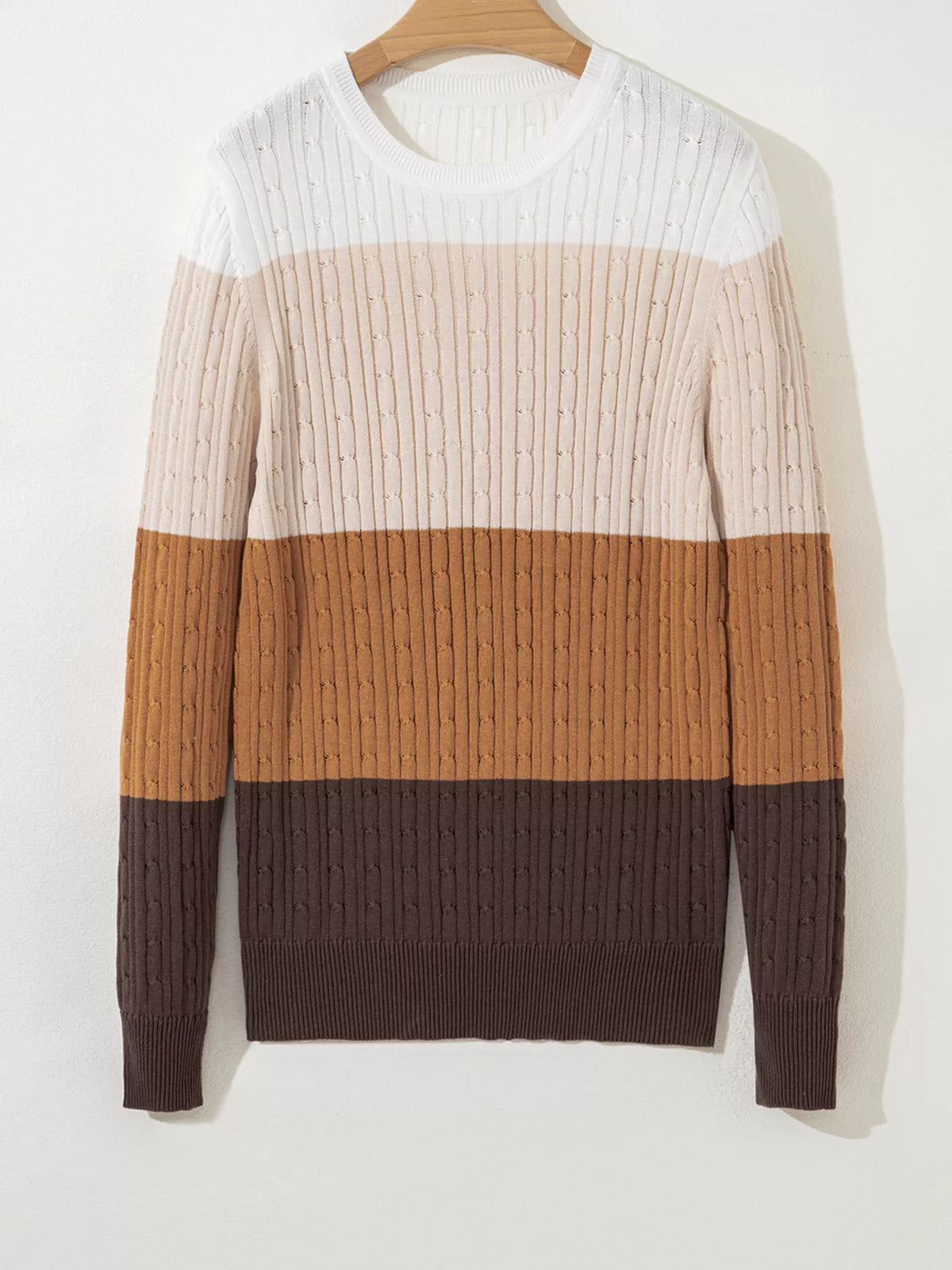 multicolor colorblock cable knit sweater knit texture close up