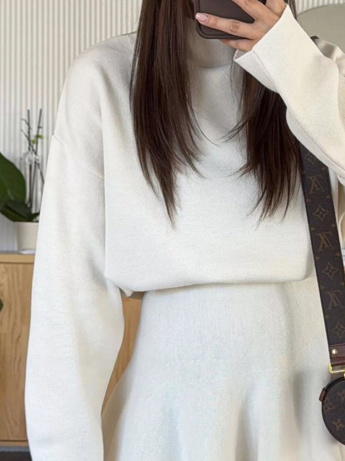 Round neck long sleeve sweater dress back view