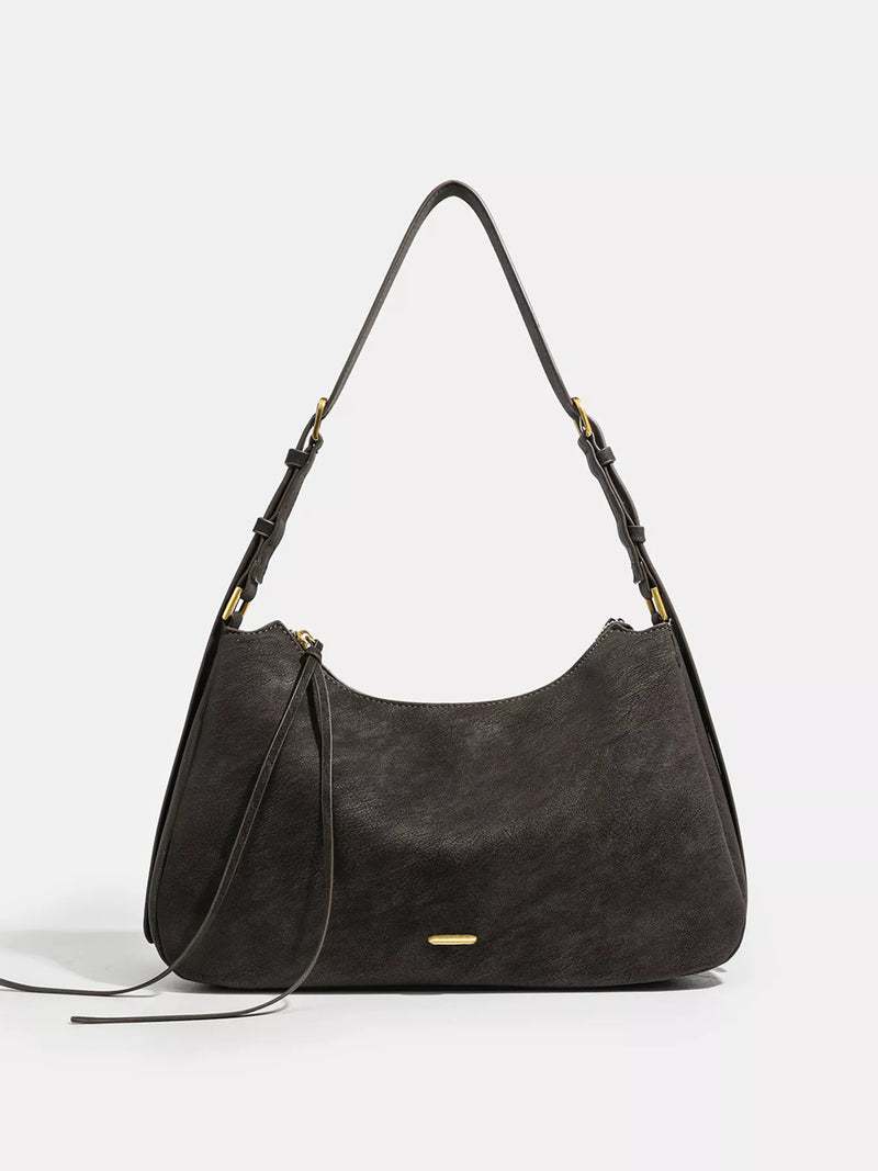 Coffee PU leather shoulder bag front view