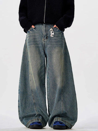 Men's Vintage Washed Wide Leg Curved Jeans - Fashorio