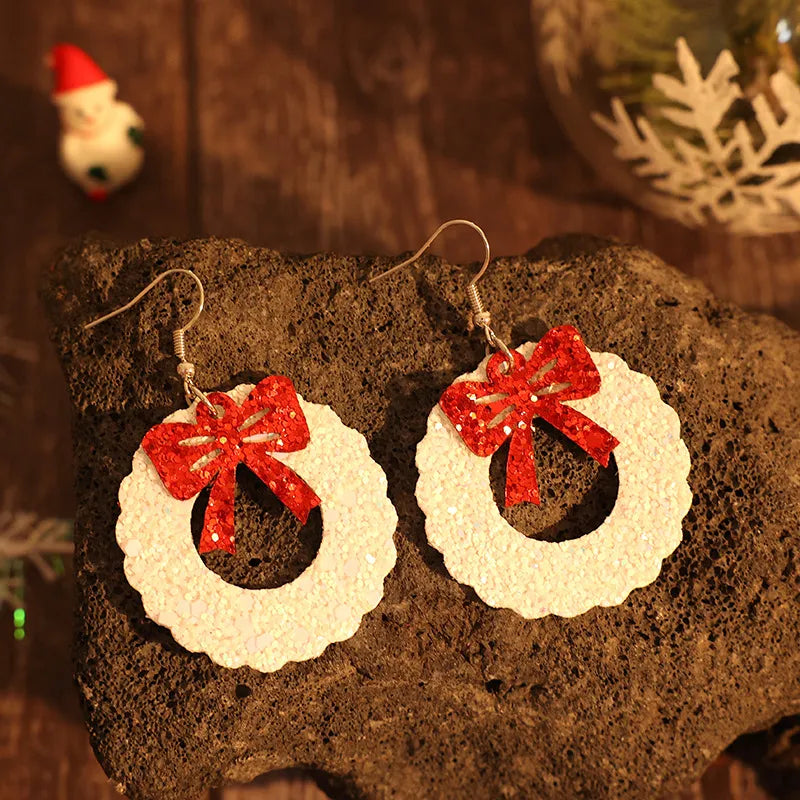Faux Leather Sequin Wreath Shape Earrings detail