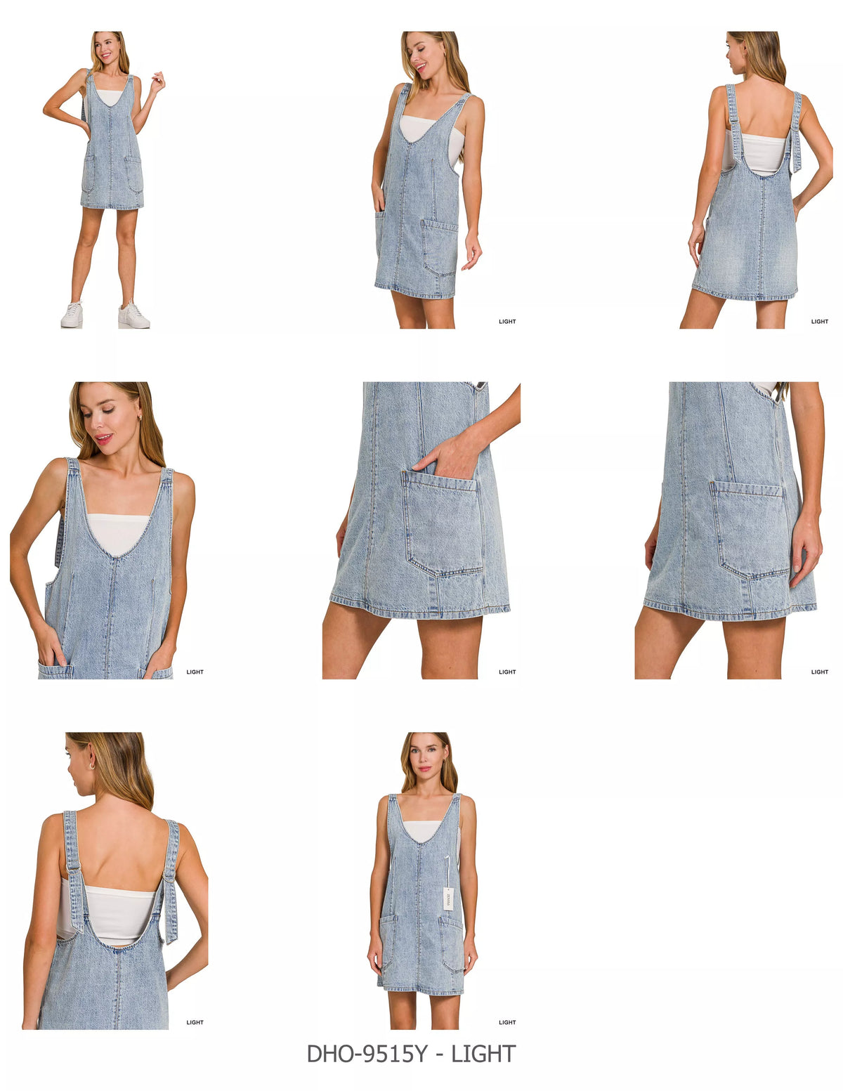 Zenana light wash denim overall dress back view