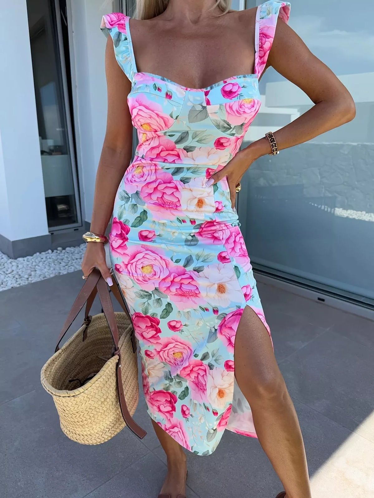 Slit midi dress bodice detail