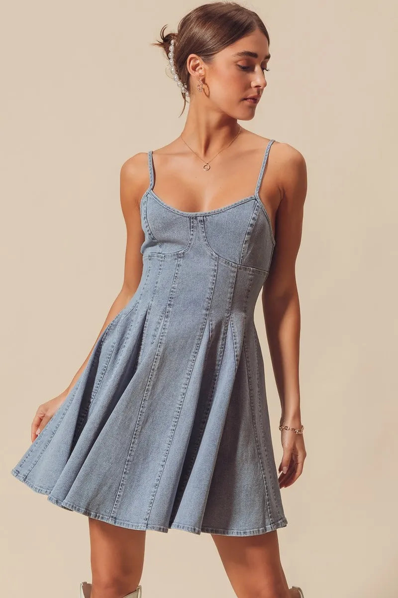 SO ME A Line Fit and Flare Denim Mini Dress - Fashorio