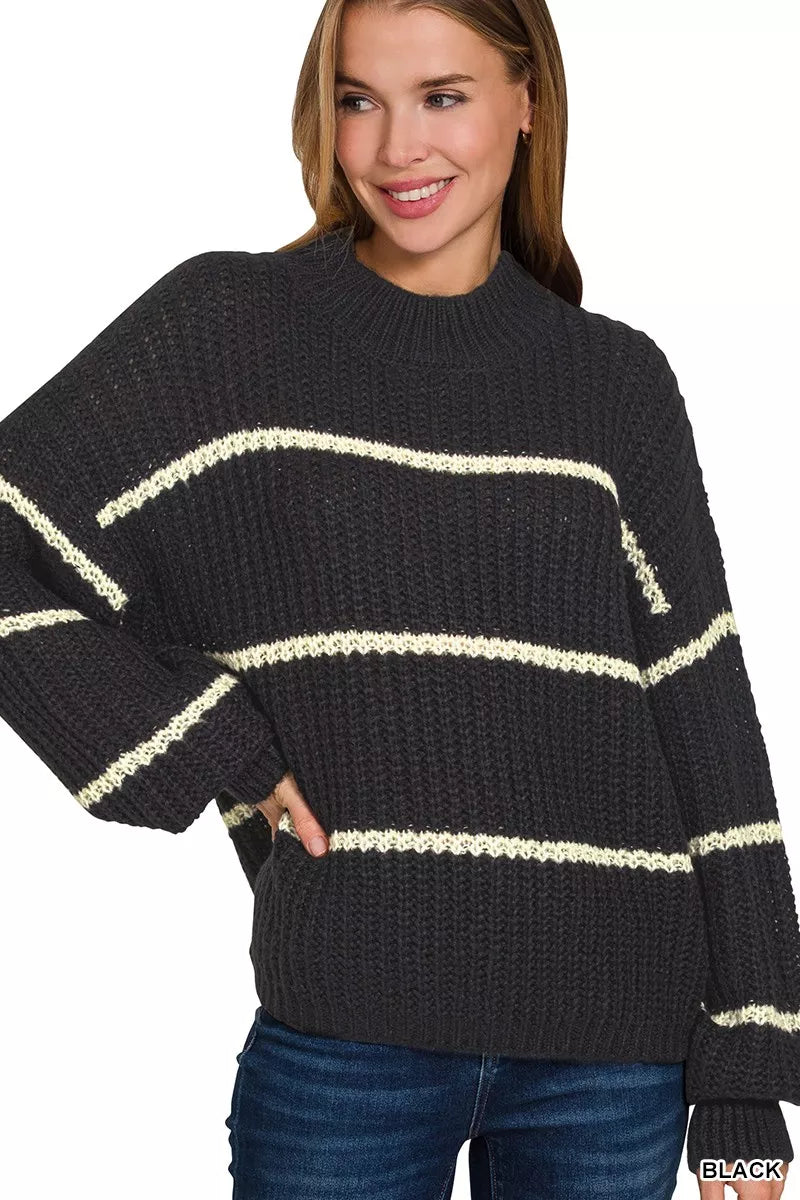 Oversize striped knit sweater front view