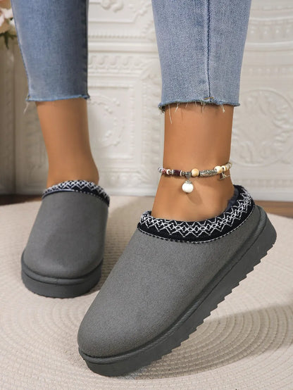 Round Toe Platform Slippers Dark Gray - Fashorio