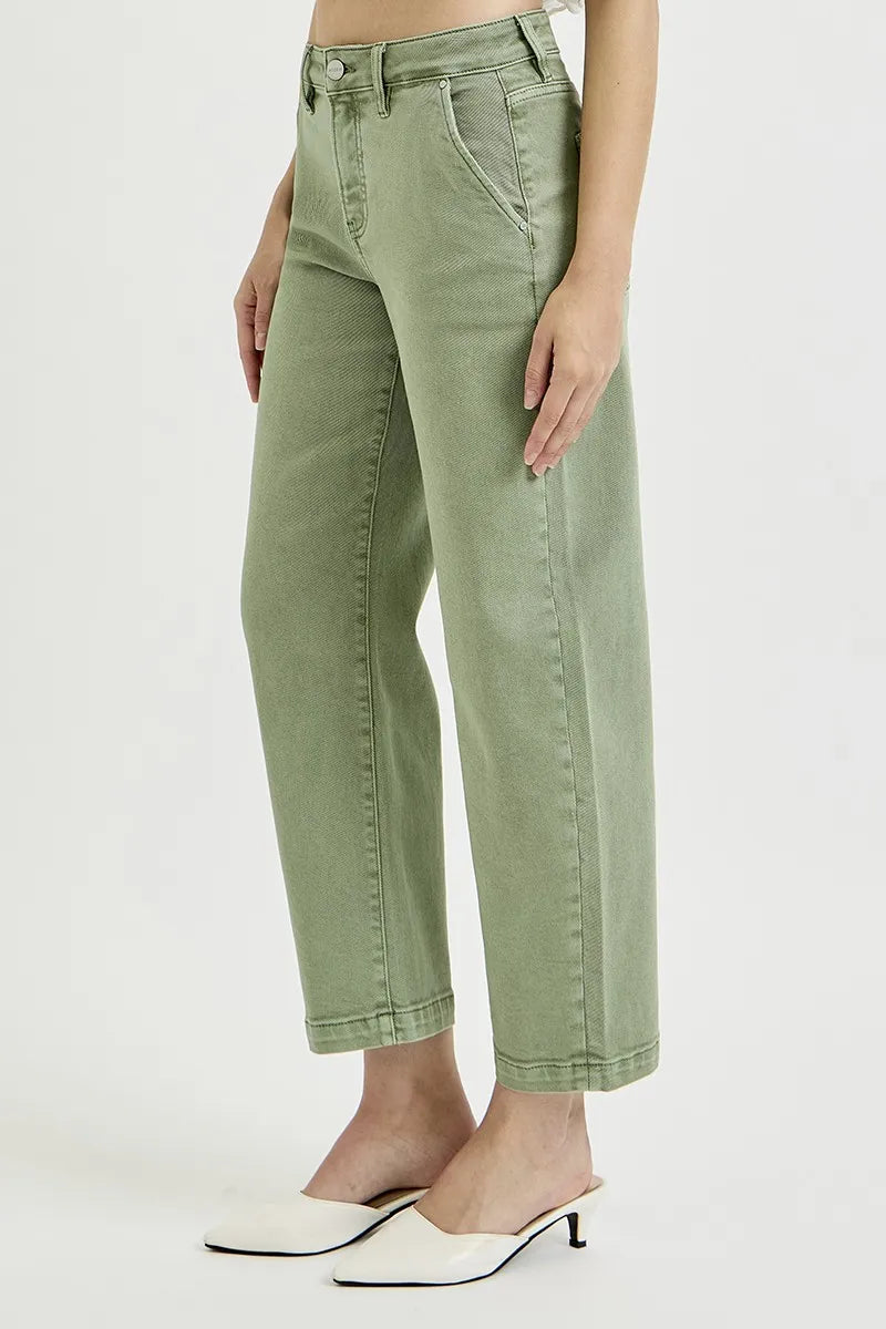 RISEN plus size olive barrel jeans full length styling