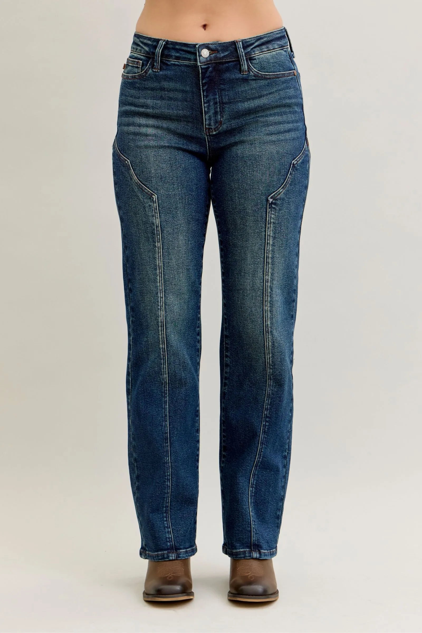 Judy Blue Full Size Seam Detail Straight Leg Jeans Plus Size Dark - Fashorio