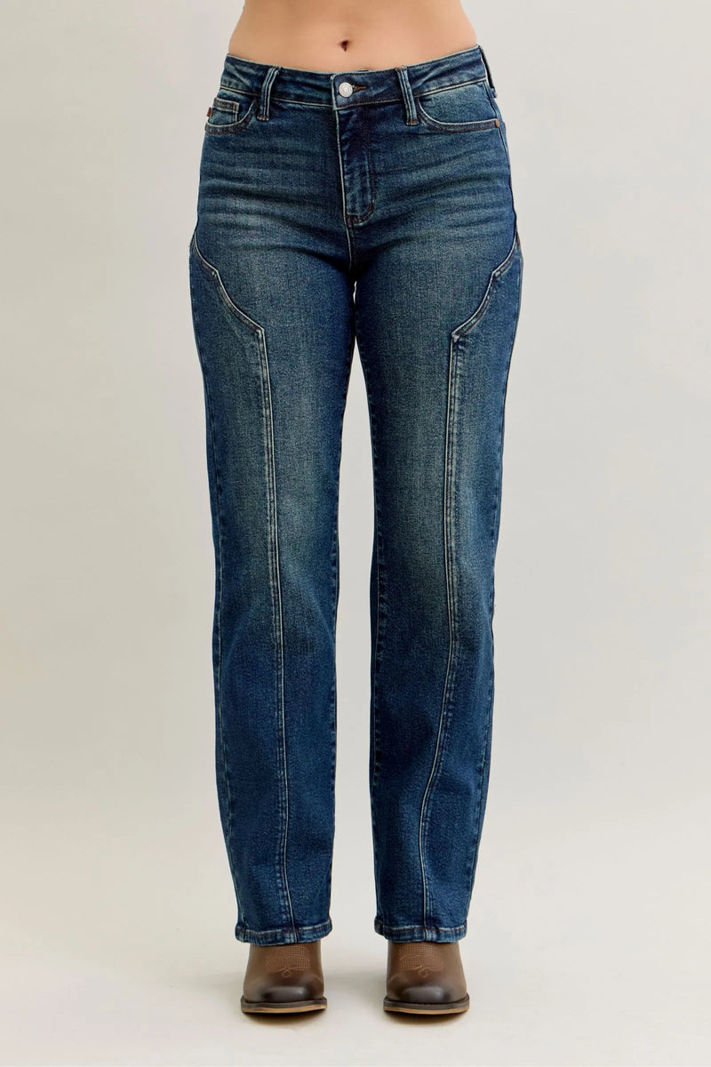 Judy Blue high waist seam detail straight leg jeans front view