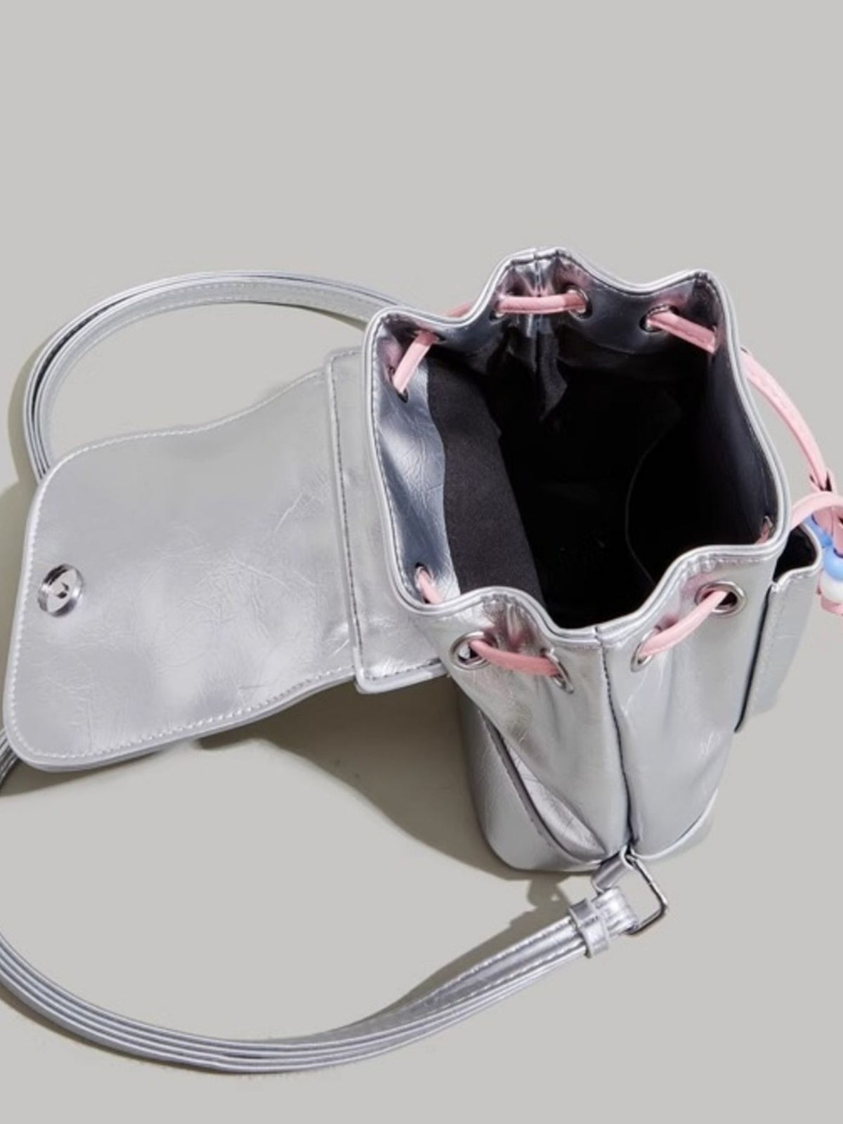 silver contrast mini backpack interior storage view