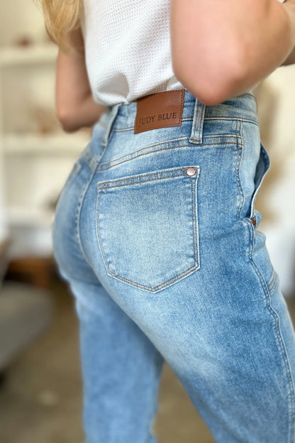 Judy Blue Full Size Distressed Straight Jeans with Patch Pockets - Fashorio