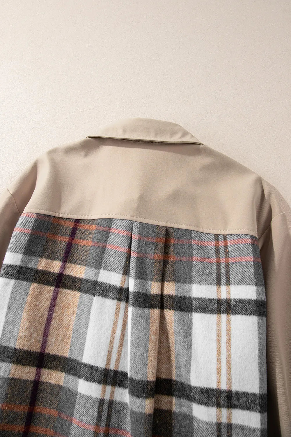 khaki plaid long sleeve button front mini shirt dress styled outfit view