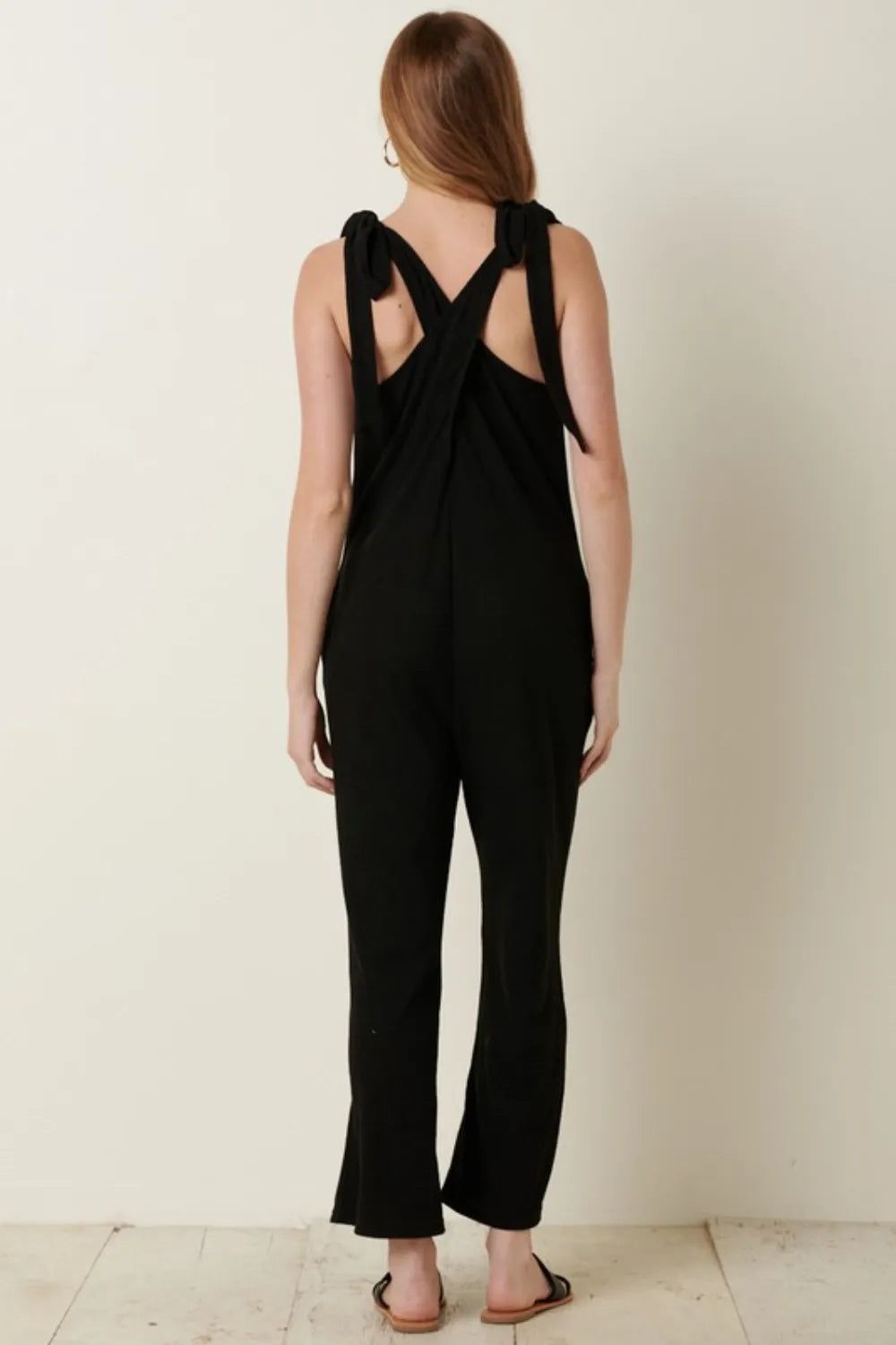 Rib Knit V Neck Cross Back Jumpsuit detail