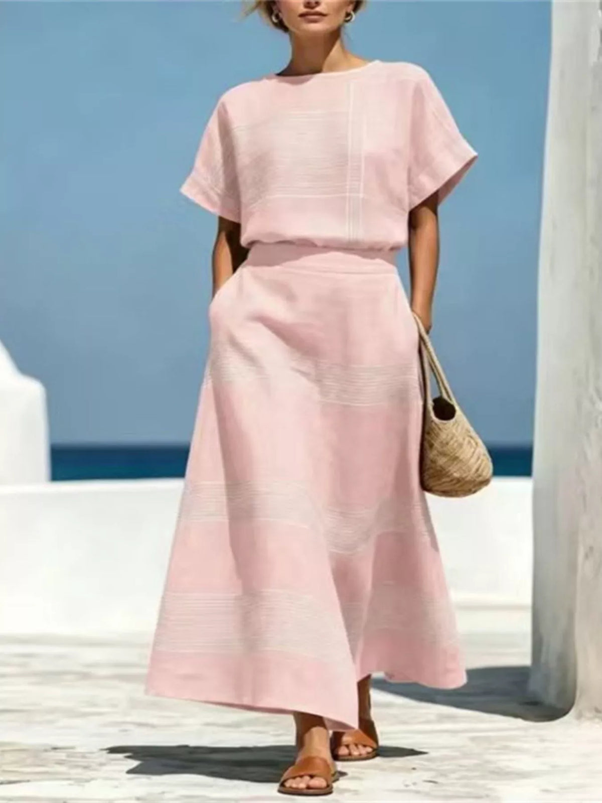 Striped set styled with flat sandals