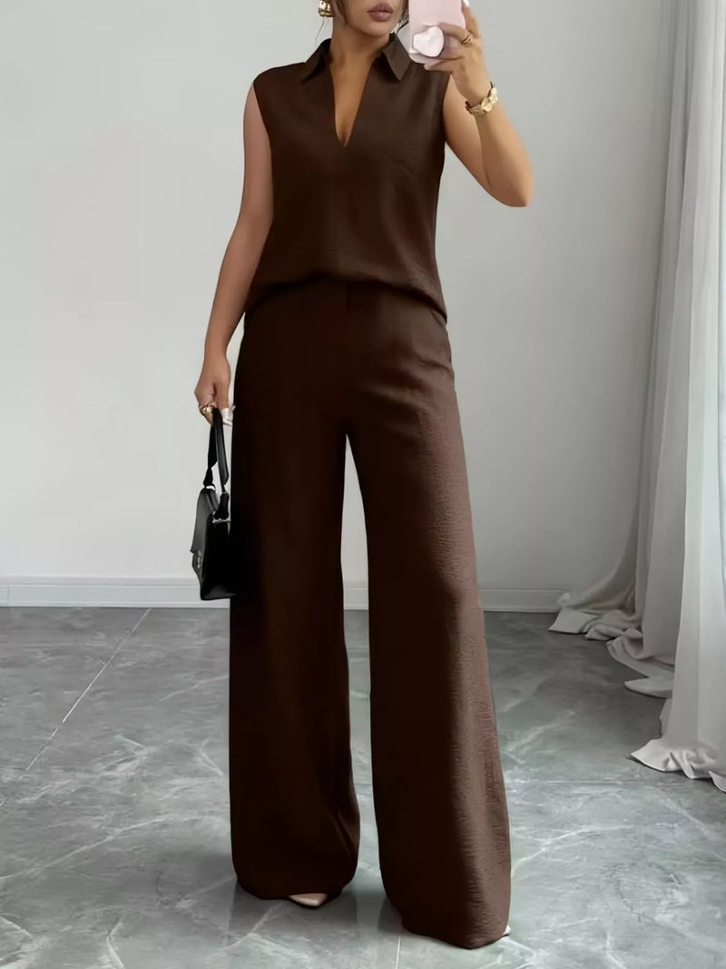 Sleeveless top and wide leg pants set