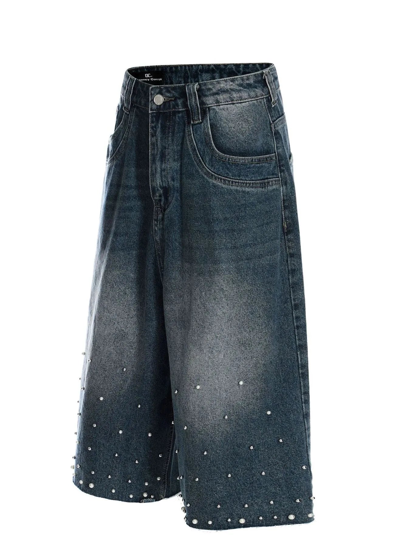 Men's Pearl Embellished Wide Leg Denim Shorts - Fashorio