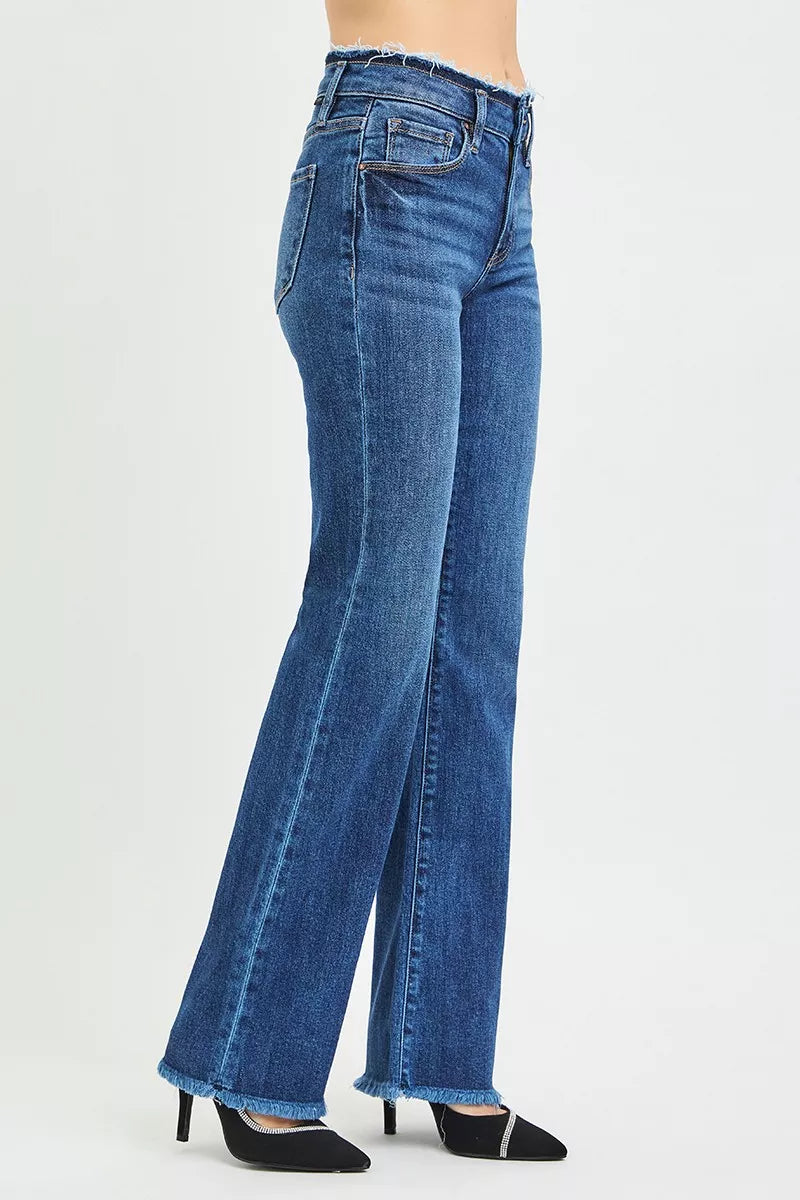 Mid rise bootcut jeans side profile flare