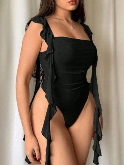 Ruffled Square Neck Bodysuit - Fashorio