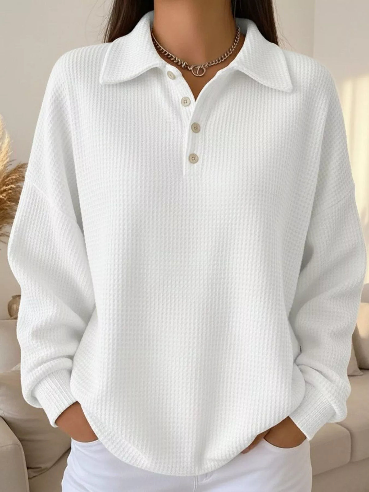 Waffle knit top side view