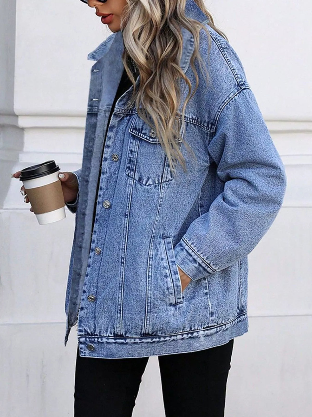 Washed Oversized Denim Jacket in Gray detail