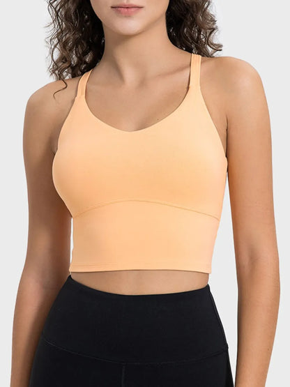 Millennia Crisscross Round Neck Active Tank Sherbet - Fashorio