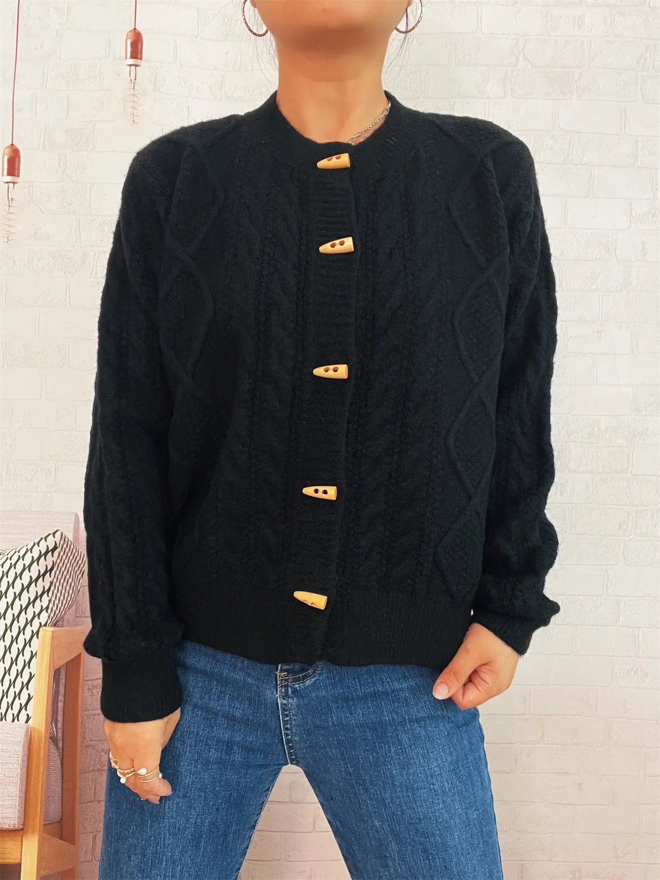 Cable Knit Button-Up Cardigan - Fashorio