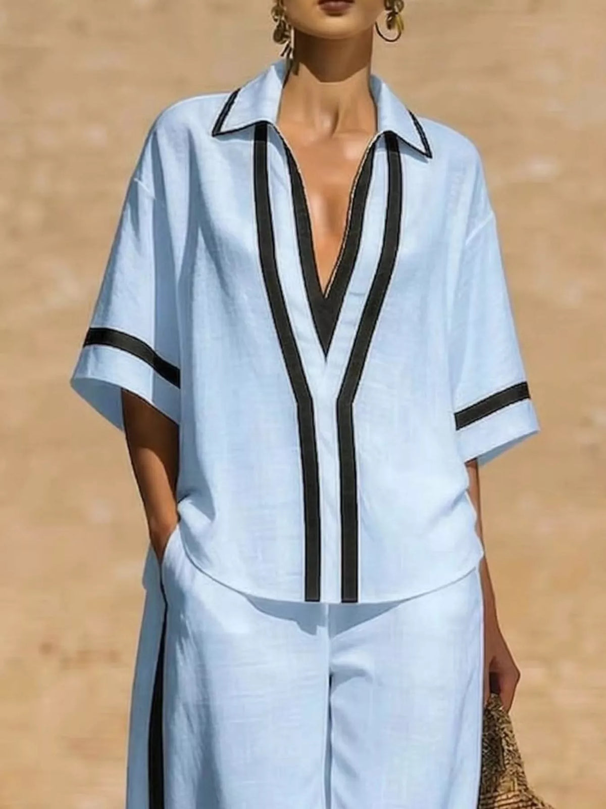 Two piece matching set shown on a model