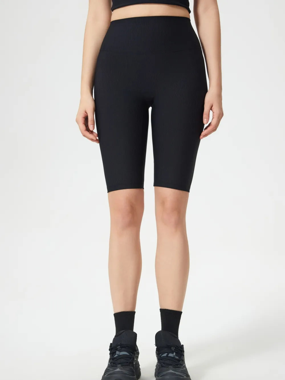 High waist stretch active shorts front view