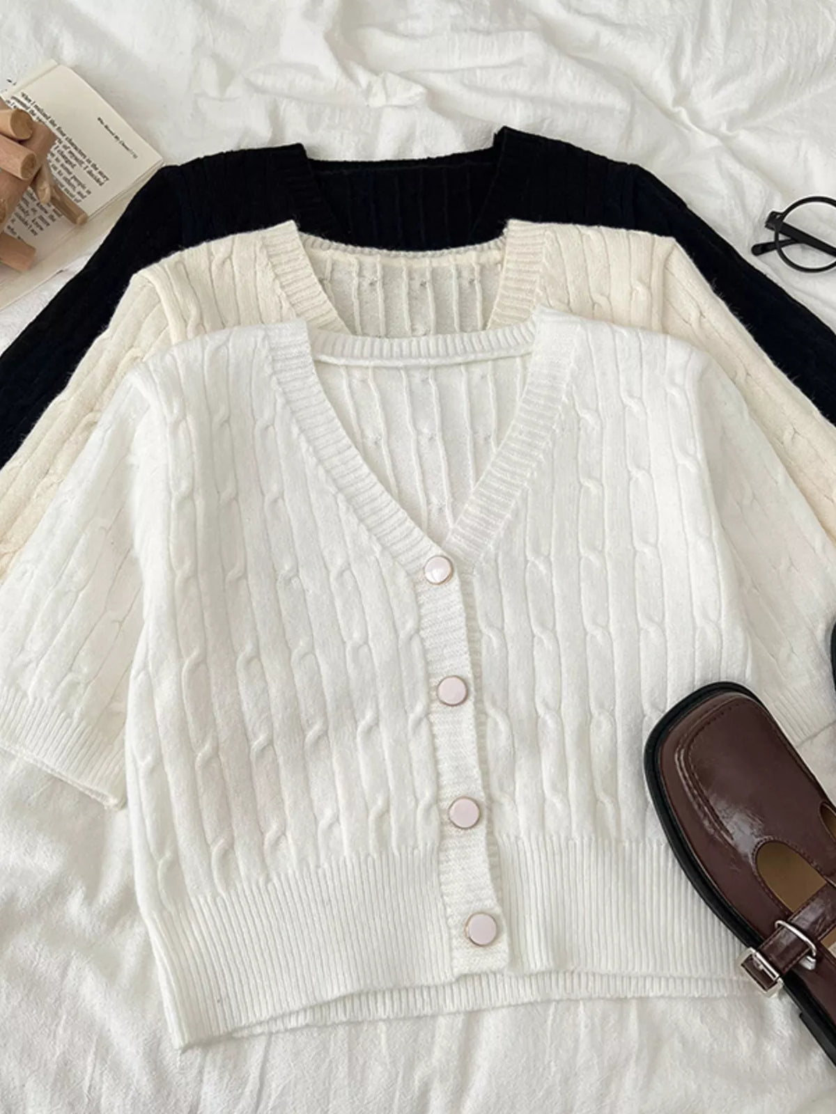 Texture knit cardigan back view