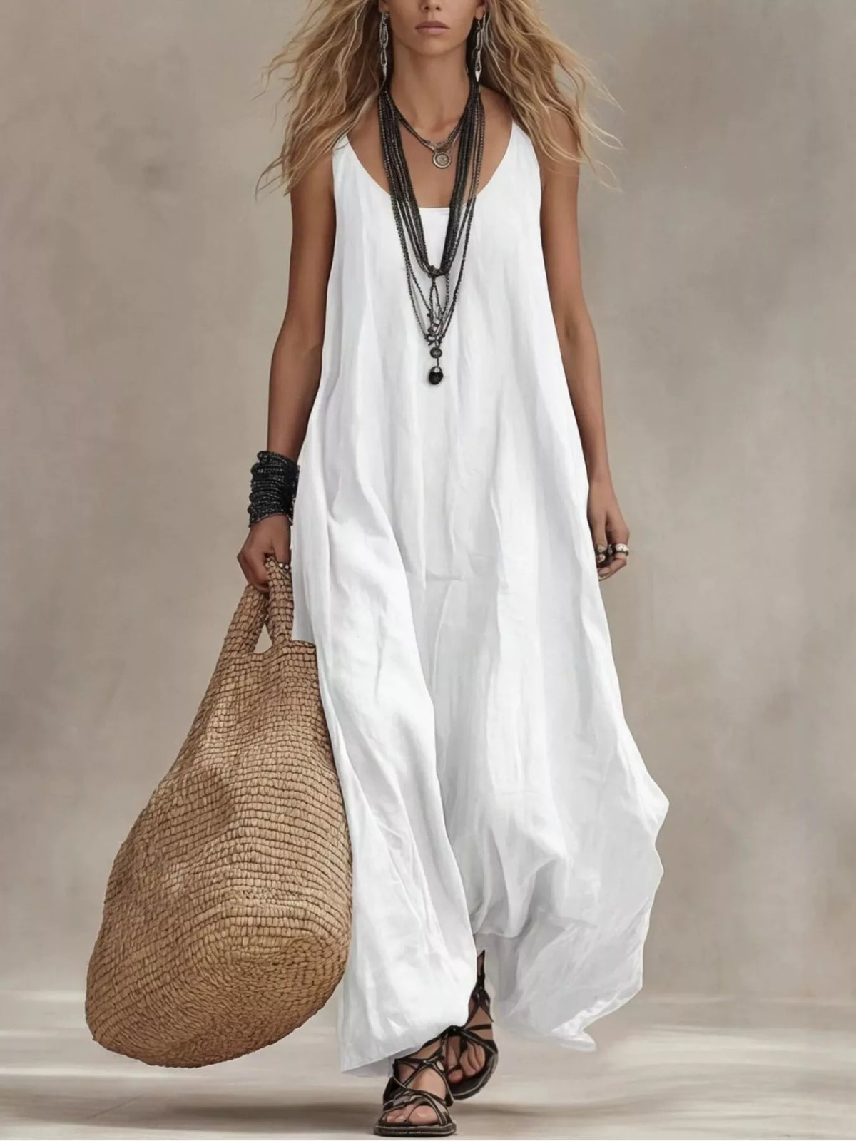 Scoop neck sleeveless maxi dress front view