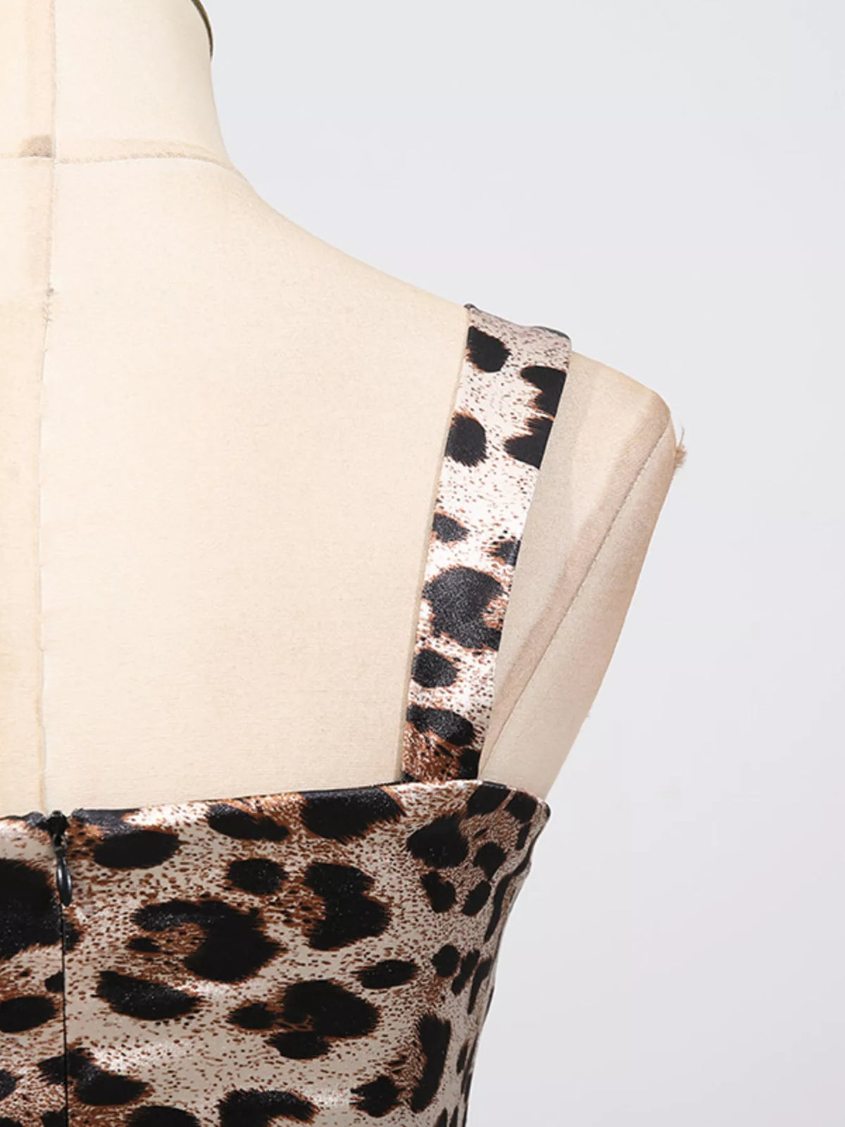 Leopard print bodycon midi dress close up