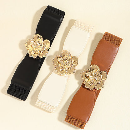 Flower Alloy Buckle Elastic Belt - Fashorio