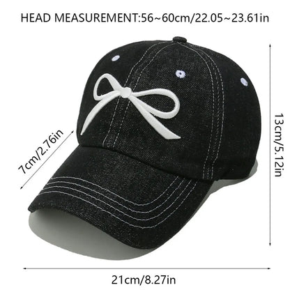 Bow Embroidered Denim Baseball Cap - Fashorio