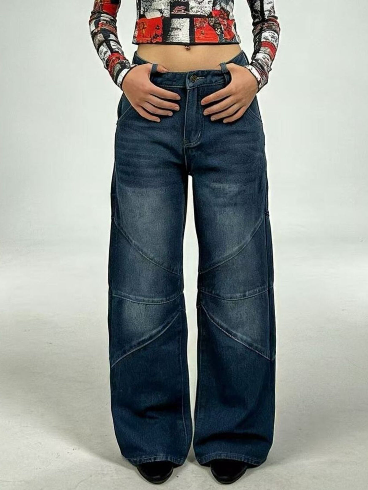 Faded vintage wide leg jeans side view
