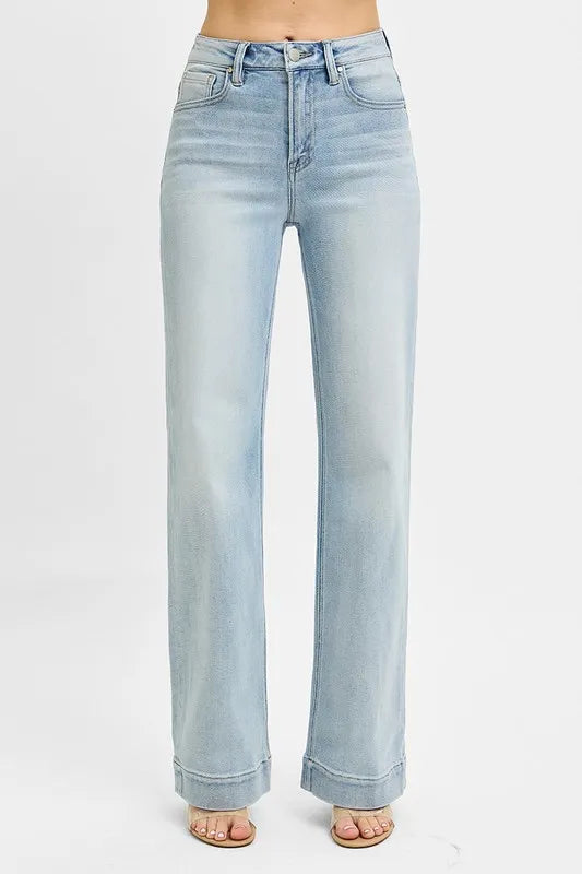 RISEN light wash high rise straight jeans front