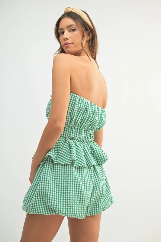 MABLE Gingham Tube Top and Shorts Set - Fashorio