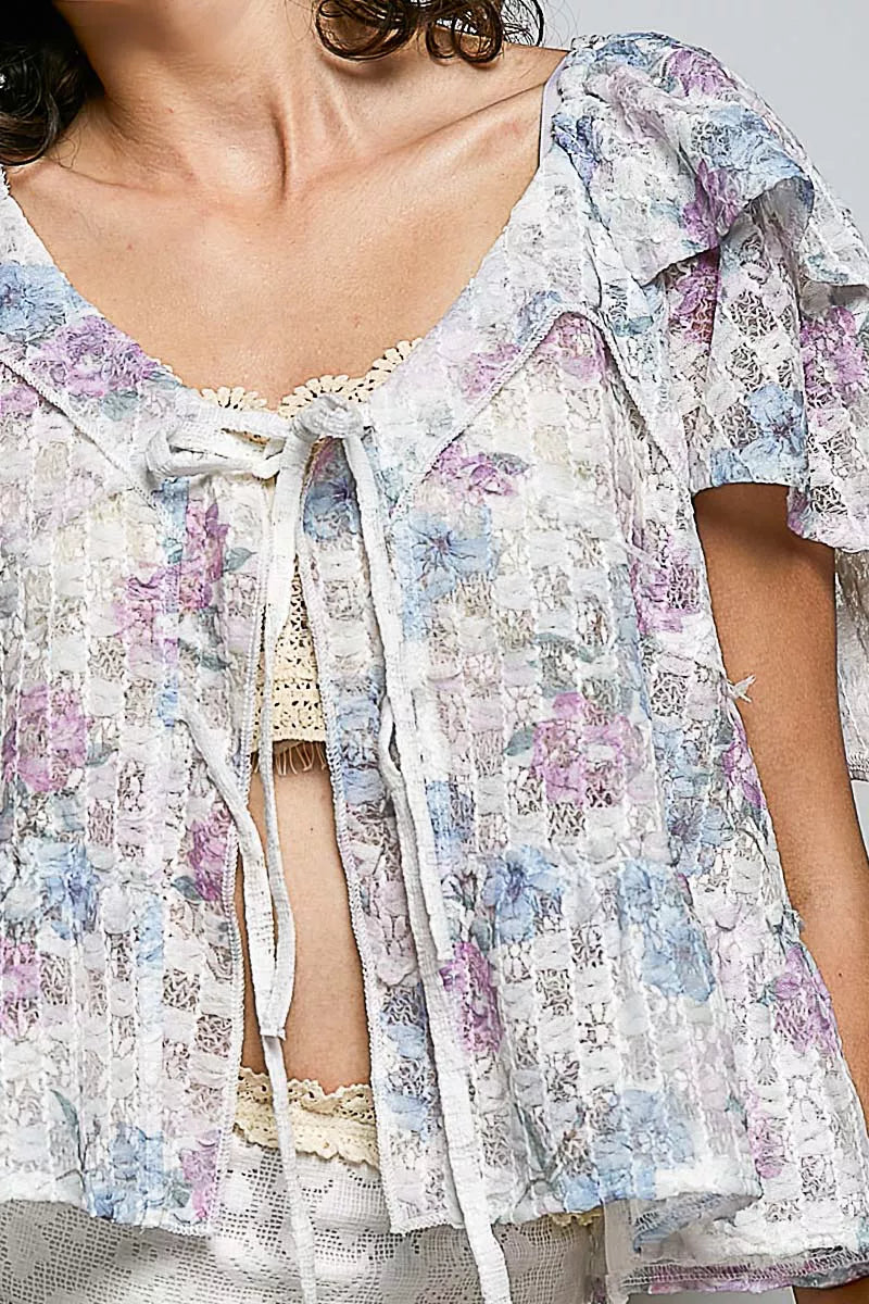 Back view of the POL sheer lace floral blouse