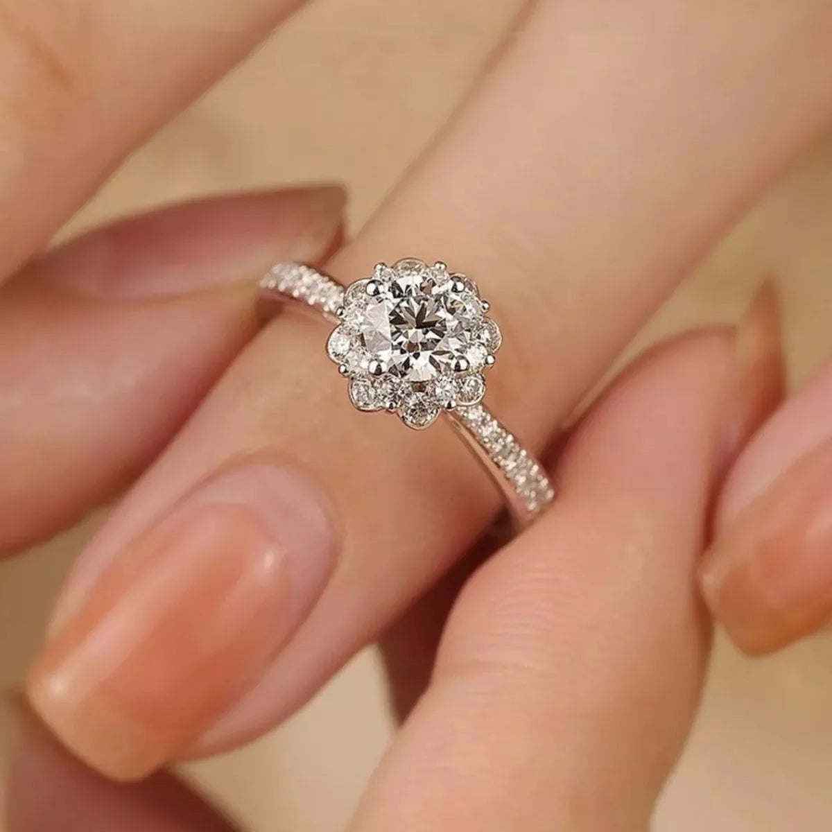 Sterling silver moissanite ring side profile of the setting
