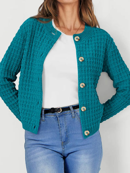 Textured Knit Button-Front Cardigan - Fashorio