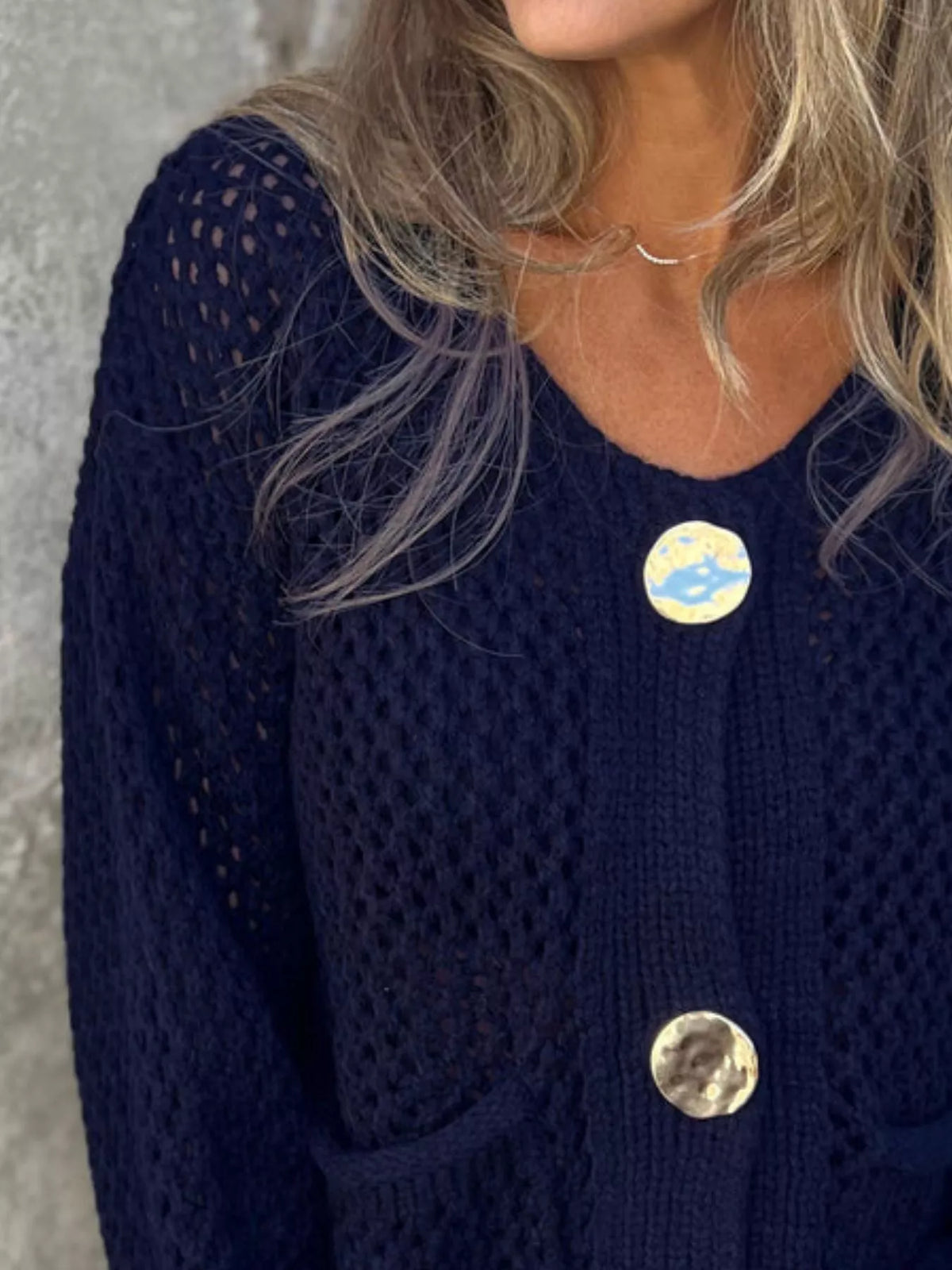 crochet button up cardigan full length view