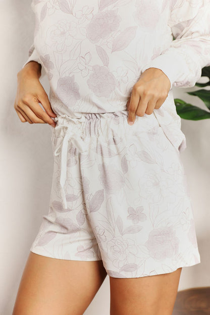 Double Take Floral Long Sleeve Top and Shorts Loungewear Set - Fashorio