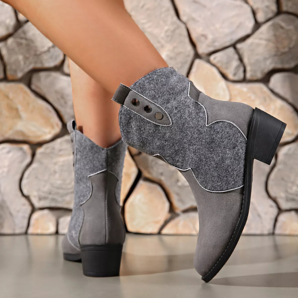 Point Toe Block Heel Boots angled studio shot