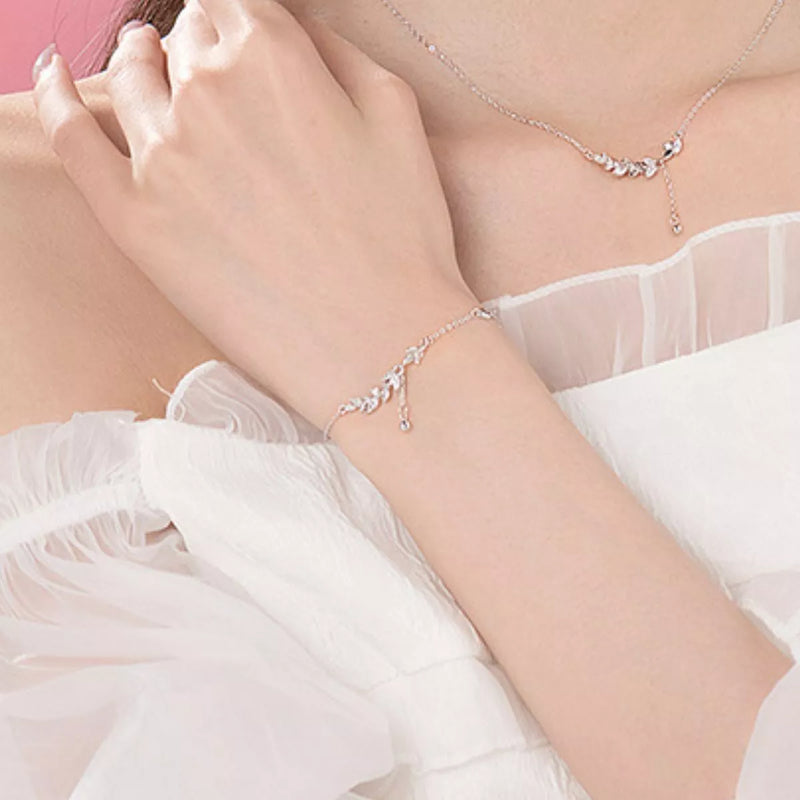 Sterling silver leaf bracelet front view