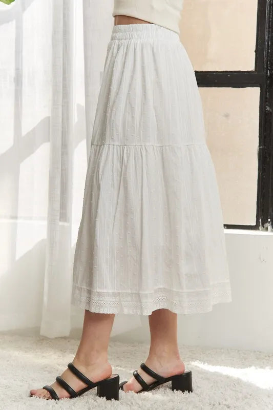ADORA Elastic Waistband Tiered Midi Skirt - Fashorio