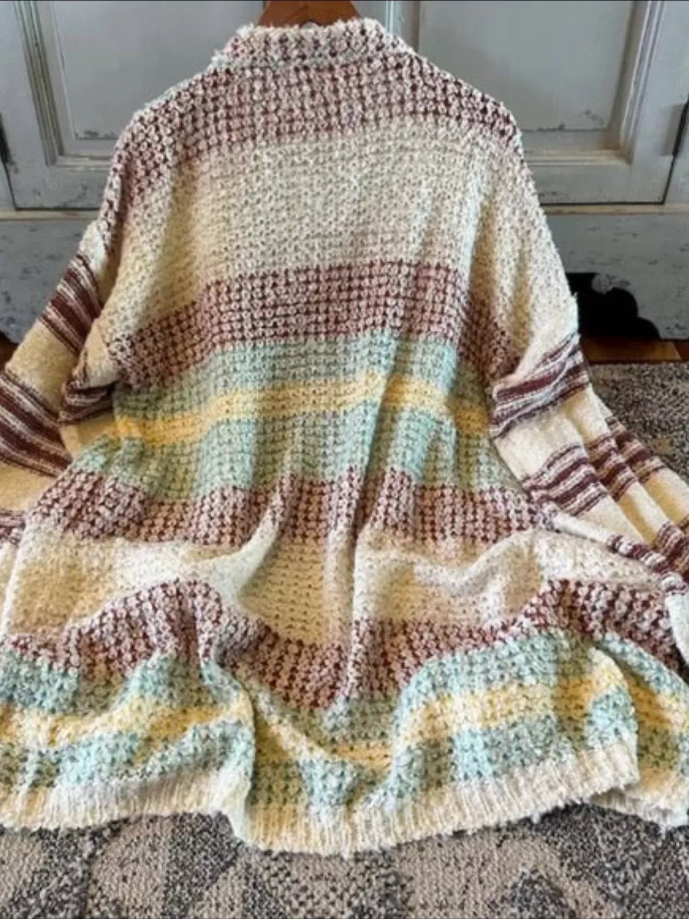 Striped Open Front Longline Cardigan - Fashorio