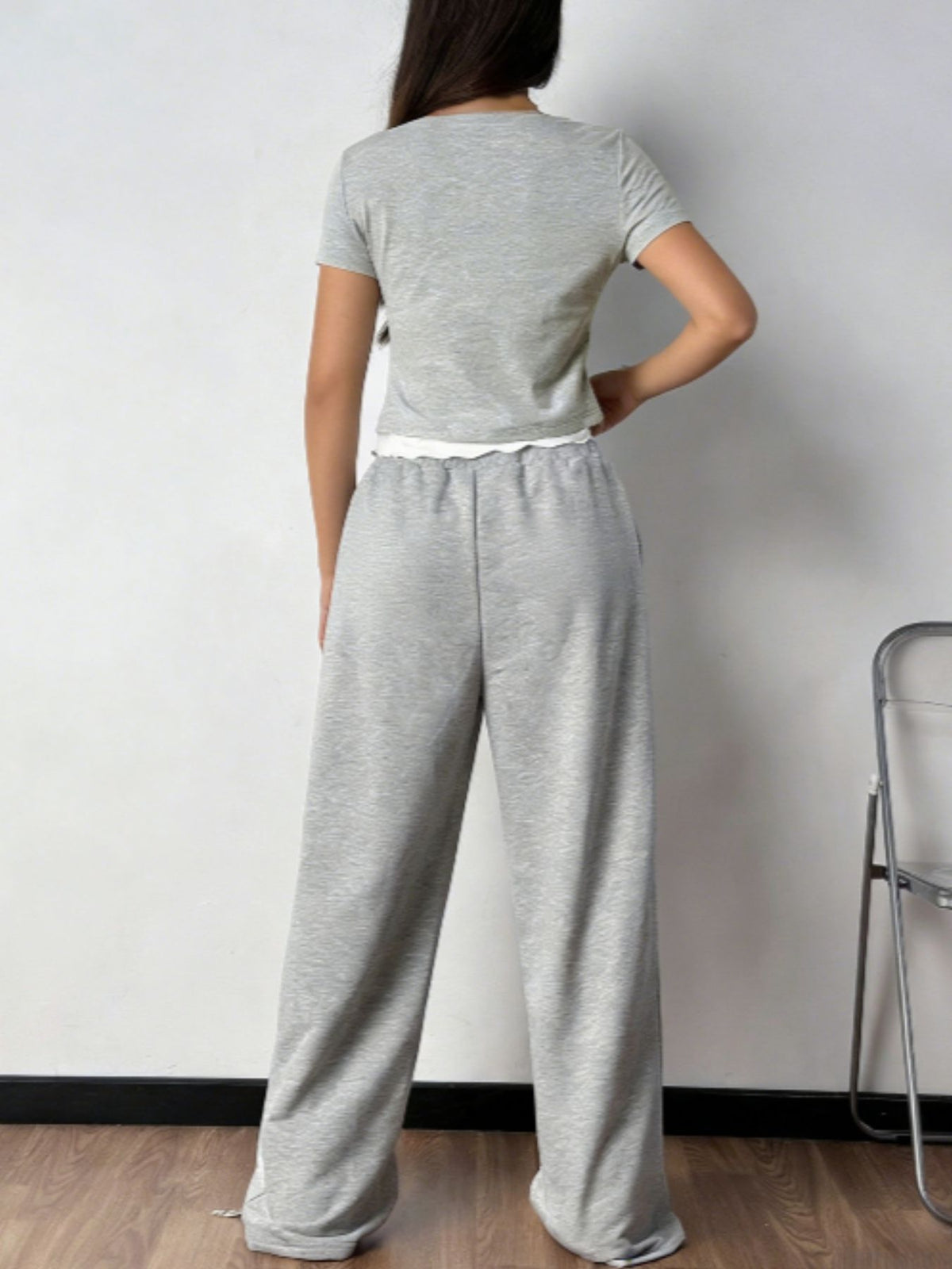 Tie front two piece set side profile