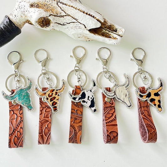 Rhinestone Bull Keychain - Fashorio