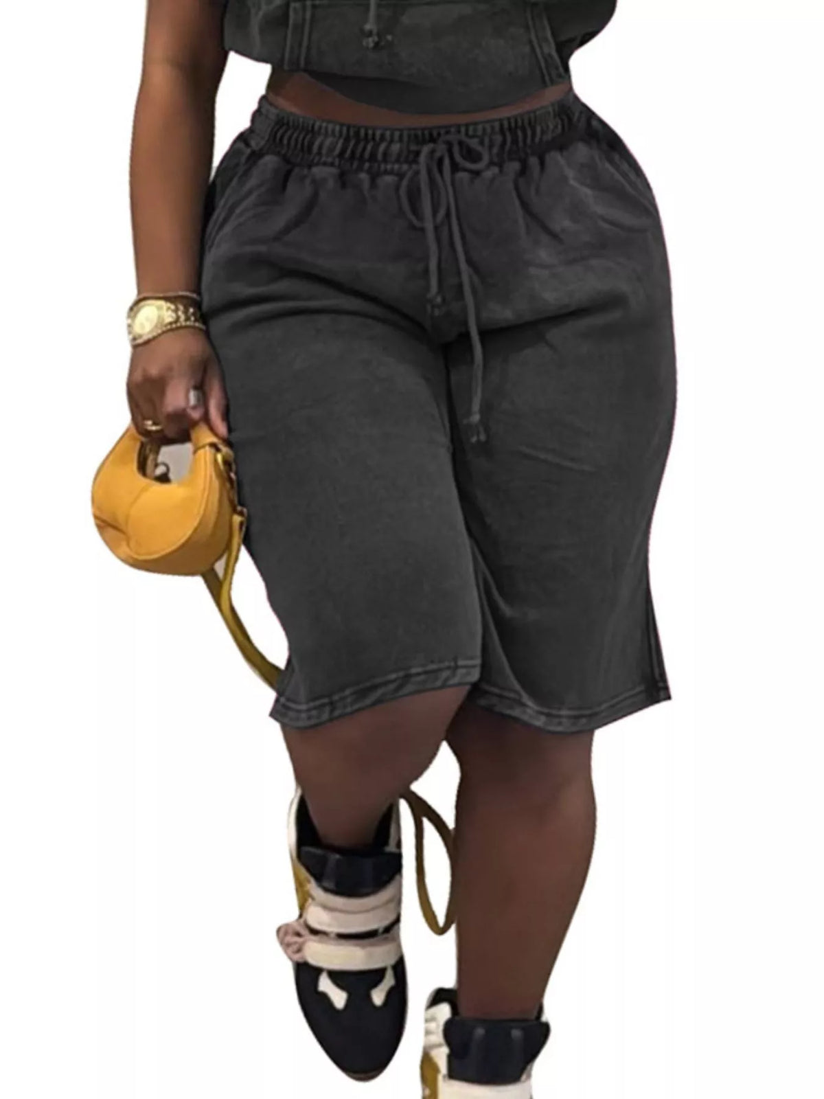 Hooded Crop Top and Shorts Two Piece Set, view 9